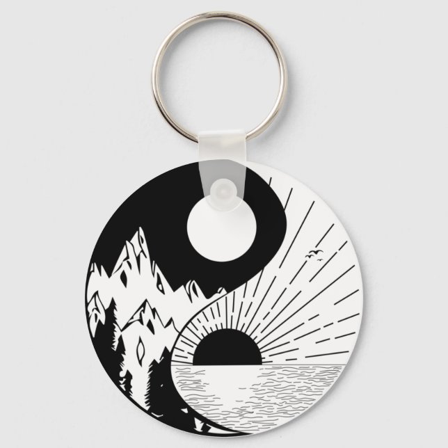 Zen Yin Yang Black White Key Ring (Front)