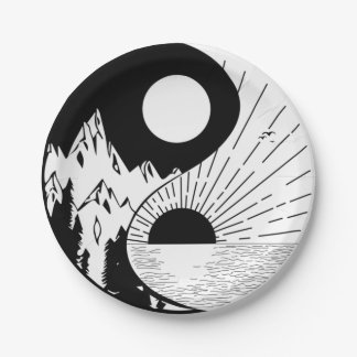 Zen Yin Yang Black White Paper Plate