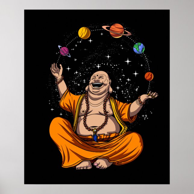 Zen Yoga Buddha Judha Space Planets Meditation Poster (Front)