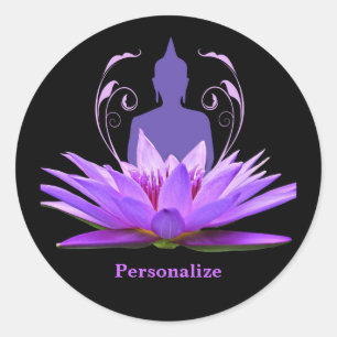 Zen Yoga Buddha Lotus Flower Purple Personalize Classic Round Sticker