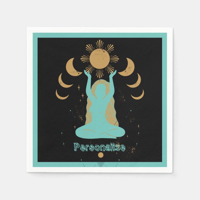 Zen Yoga Meditation Gold Teal Black Personalised Napkin (Front)