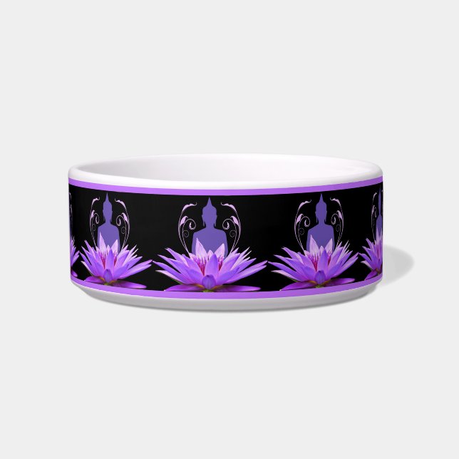 Zen Yoga Meditation Lotus Flower Purple Cat Dog Bowl (Front)