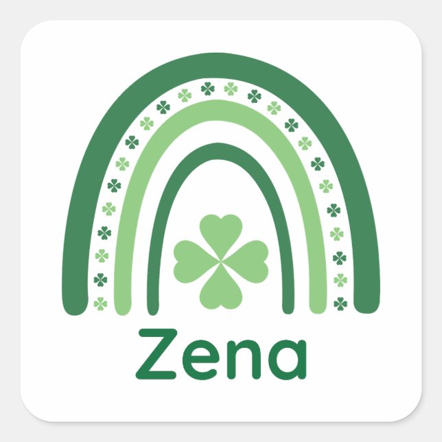 Zena Name Clover Boho Rainbow Square Sticker (Front)