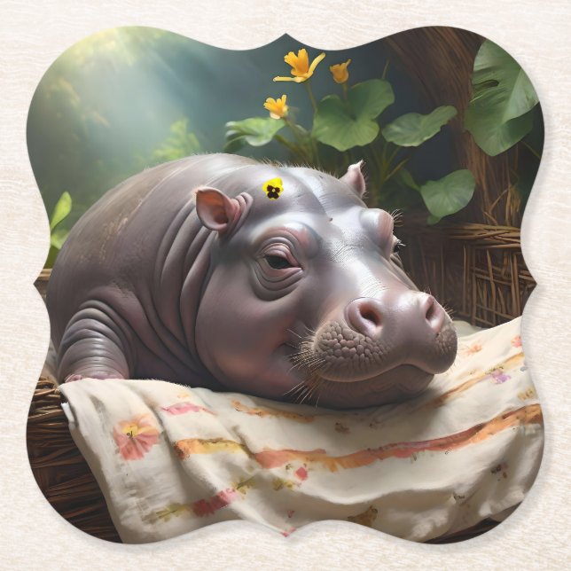 Zena The Baby Hippo Takes Time Out To Sleep, Paper Coaster (Front)