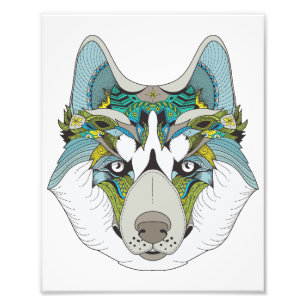 Zenart patterned Husky Dog Blue Husky Face Photo Print