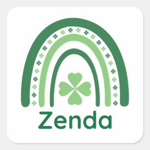 Zenda Name Clover Boho Rainbow Square Sticker