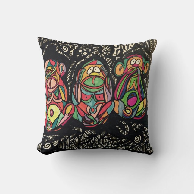 Zendoodle see/hear/speak no evil cushion (Front)