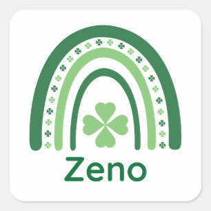 Zeno Name Clover Boho Rainbow Square Sticker
