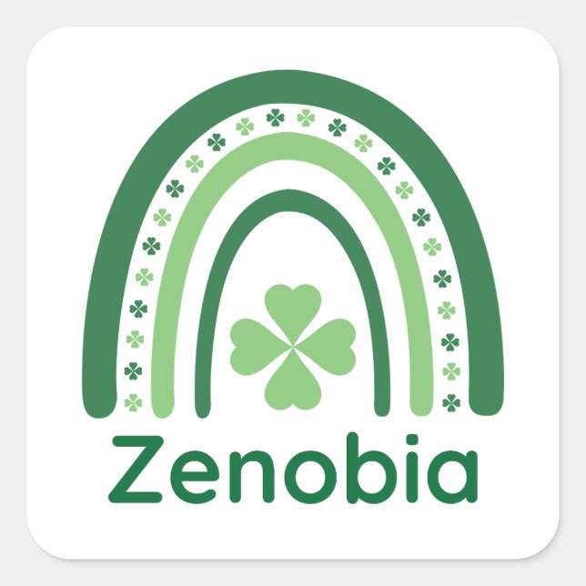 Zenobia Name Clover Boho Rainbow Square Sticker (Front)