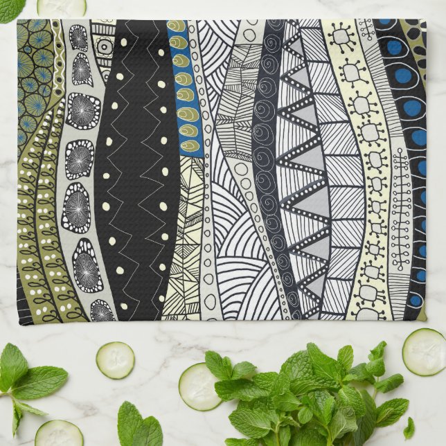 Zentangle Abstract Mosaic Kitchen Tea Towel (Folded)