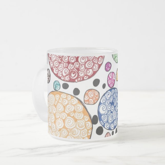 Zentangle circles pattern frosted glass coffee mug (Front Left)