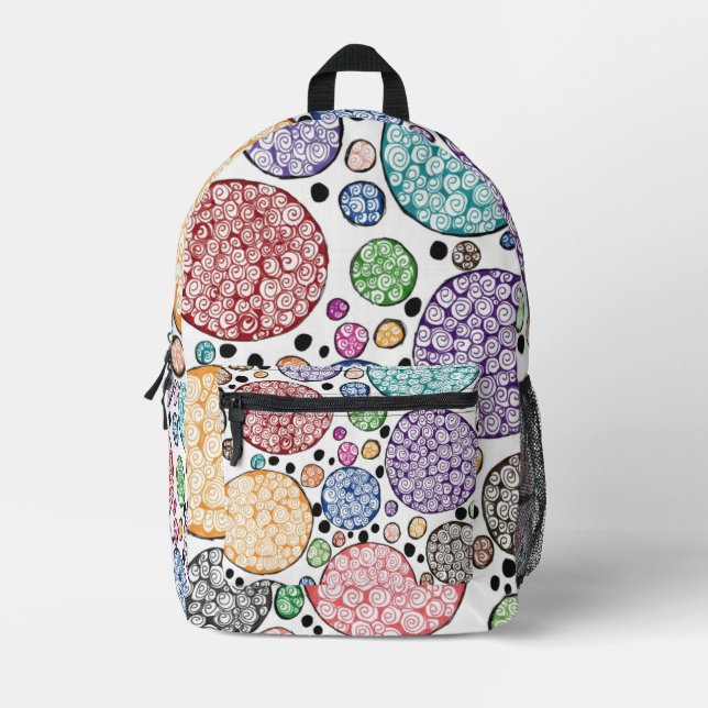 Zentangle circles pattern printed backpack (Front)