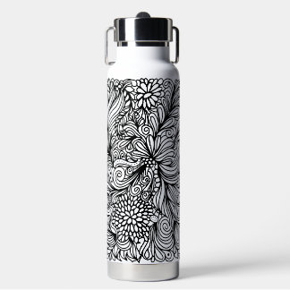 Zentangle flower and paisley doodle design water bottle
