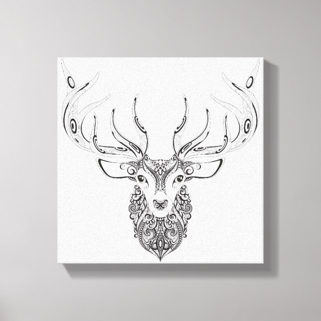 Zentangle Inspired Deer Horned Head 6 Canvas Print (Front)