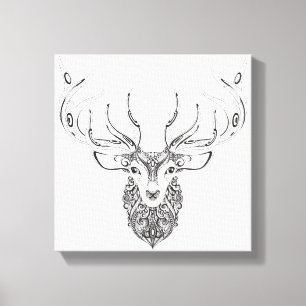 Zentangle Inspired Deer Horned Head 6 Canvas Print