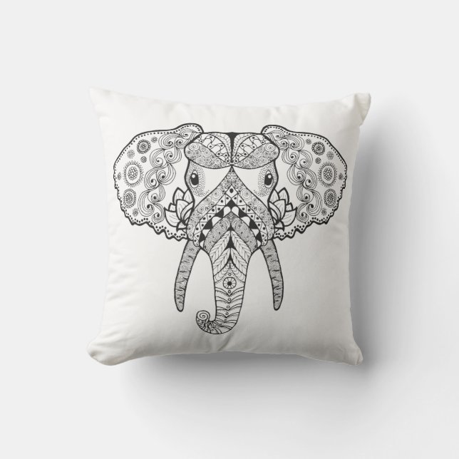 Zentangle Inspired Elephant Cushion (Front)