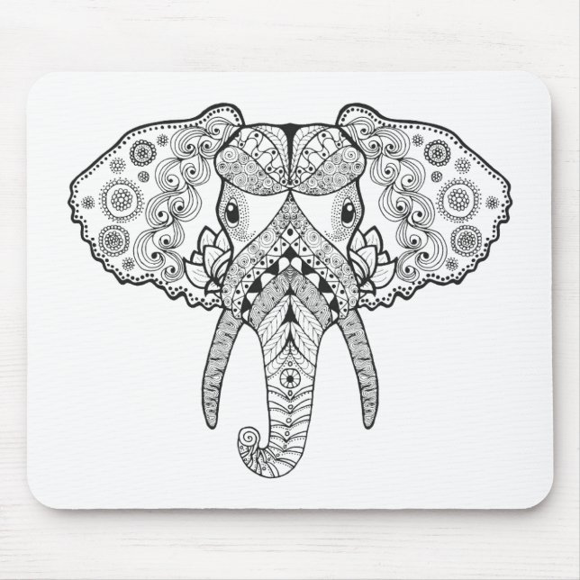 Zentangle Inspired Elephant Mouse Mat (Front)