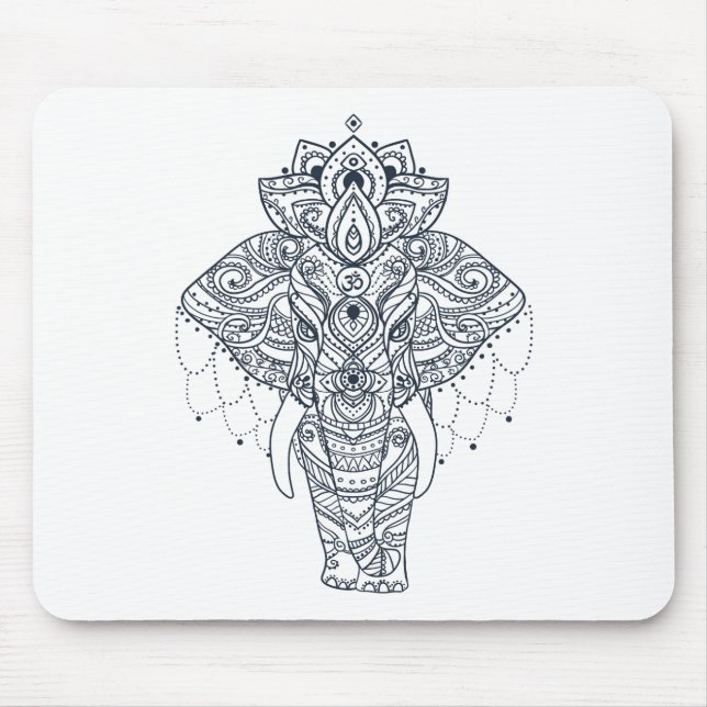 Zentangle Inspired Elephant Mouse Mat (Front)