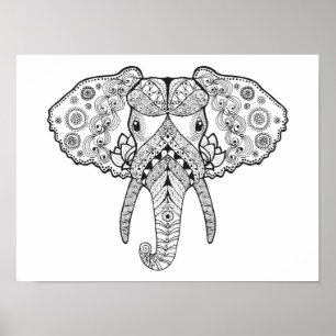 Zentangle Inspired Elephant Poster