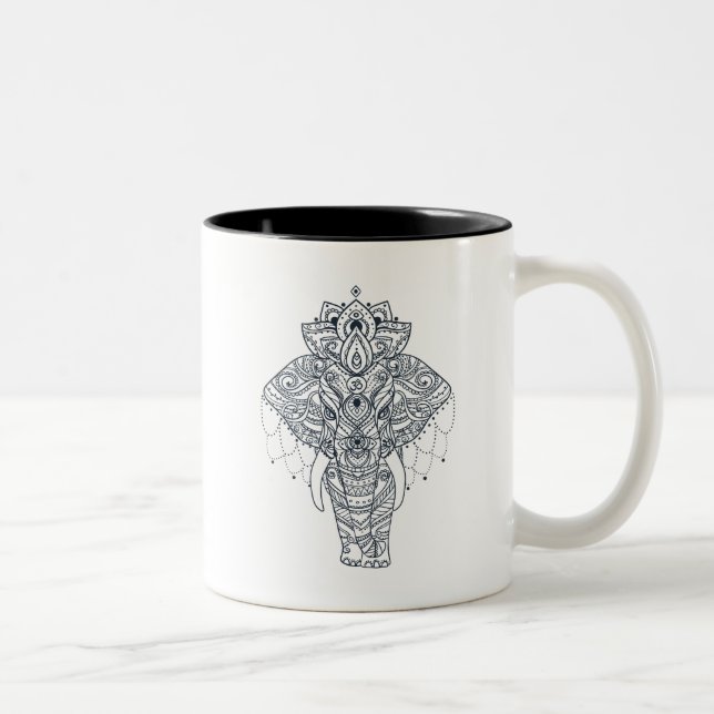 Zentangle Inspired Elephant Two-Tone Coffee Mug (Right)