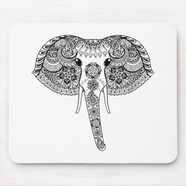 Zentangle Inspired Indian Elephant Mouse Mat (Front)