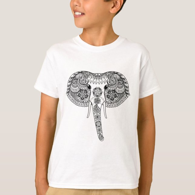 Zentangle Inspired Indian Elephant T-Shirt (Front)