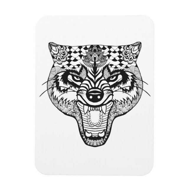 Zentangle Inspired Wolf Magnet (Vertical)