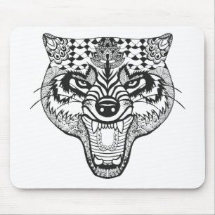 Zentangle Inspired Wolf Mouse Mat