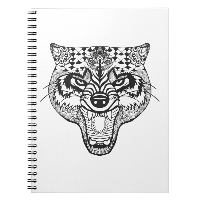 Zentangle Inspired Wolf Notebook (Front)
