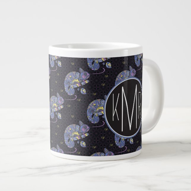 Zentangle Lizard | Monogram Large Coffee Mug (Front Right)