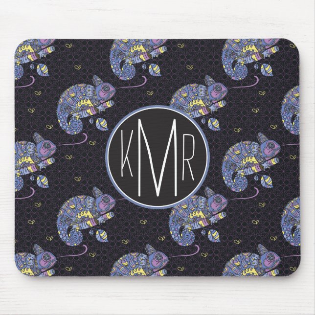 Zentangle Lizard | Monogram Mouse Mat (Front)