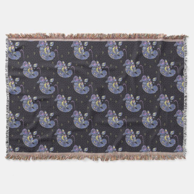 Zentangle Lizard Throw Blanket (Front)