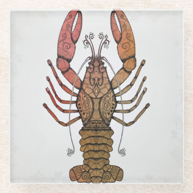 Zentangle Style Lobster Glass Coaster (Front)