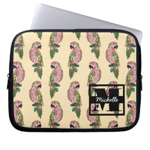 Zentangle Style Parrots Monogram Laptop Sleeve
