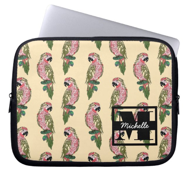 Zentangle Style Parrots | Monogram Laptop Sleeve (Front)