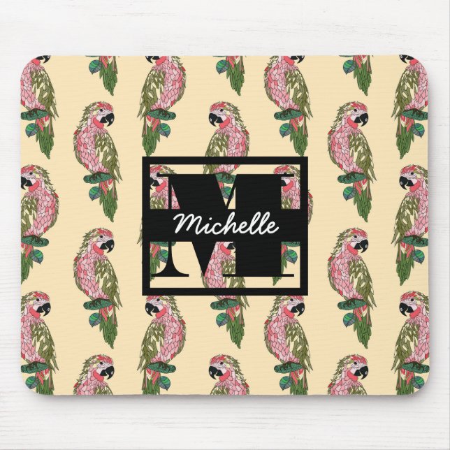 Zentangle Style Parrots | Monogram Mouse Mat (Front)
