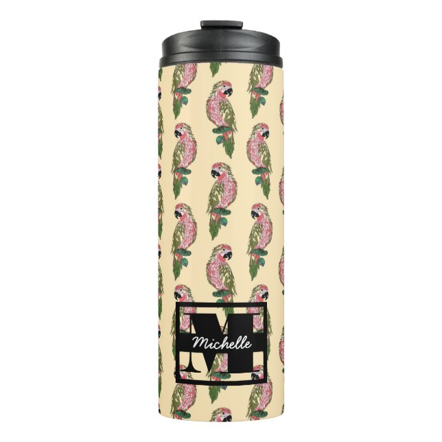 Zentangle Style Parrots | Monogram Thermal Tumbler (Front)