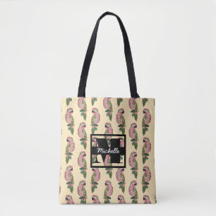 Zentangle Style Parrots Monogram Tote Bag