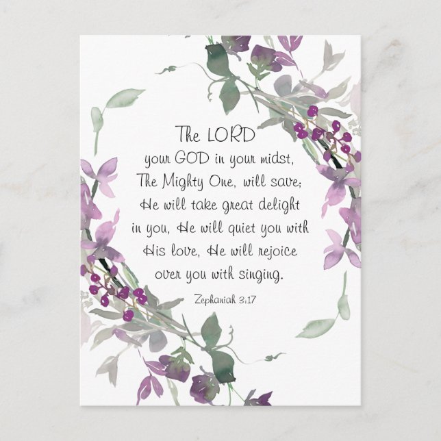 Zephaniah 3:17 He Rejoice over you Postcard (Front)