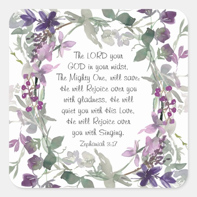 Zephaniah 3:17 He will Rejoice over You Square Sticker (Front)