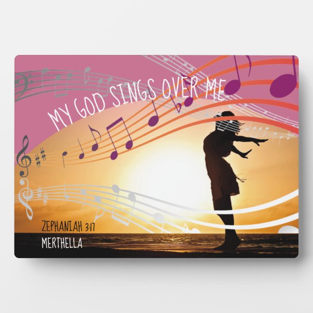 Zephaniah 3:17 MY GOD SINGS OVER ME Personalised Plaque (Front)