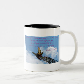Zephaniah 3:17 Yellow Butterfly Two-Tone Coffee Mug