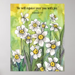 Zephaniah Scripture Rejoice Over You Daffodils   Poster