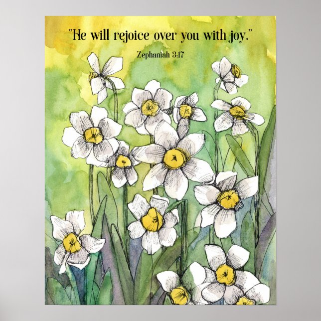Zephaniah Scripture Rejoice Over You Daffodils   Poster (Front)