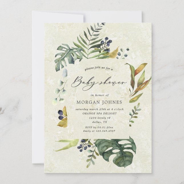 zephyr tropical floral baby shower Invitation (Front)