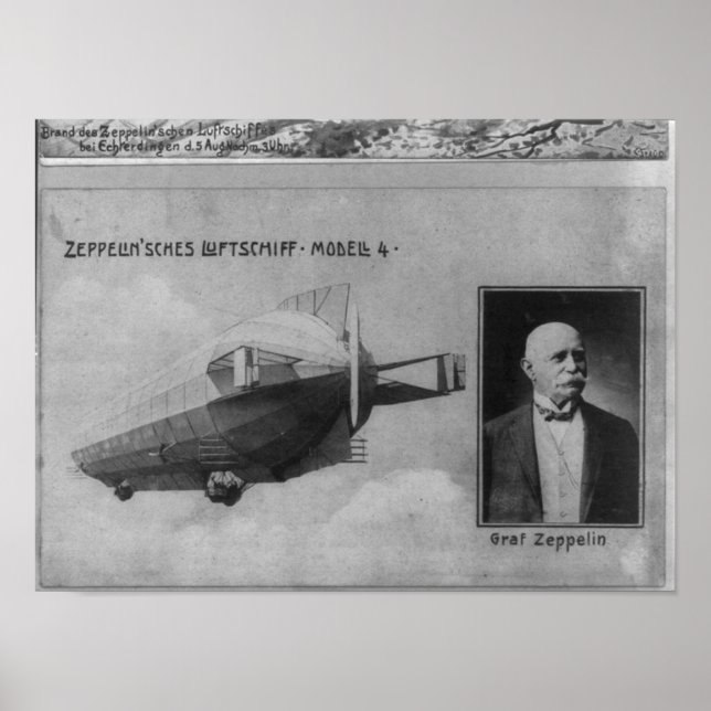 Zeppelin Airship Model 4 & Graf (Count) Zeppelin Poster (Front)