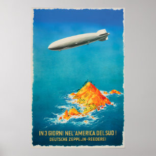 Zeppelin Travel Poster German-Italian Vintage Art