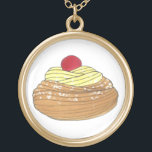 ZEPPOLE Italian Fried Dough Pastry Bakery Foodie Gold Plated Necklace<br><div class="desc">Features an original marker illustration of a deep-fried dough ball zeppola (a.k.a. zeppole, also known as a blenzi, frittelle, or crispelli) pastry, topped with custard and powdered sugar. A traditional St. Joseph's Day street festival dessert, and a classic Italian restaurant or Little Italy bakery treat! This Italian food illustration is...</div>