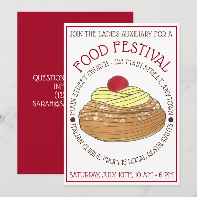 Zeppole Pastry Italian Sicilian Food Festival Invitation (Front/Back)