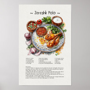 Zeresk Polo Watercolor Illustration Persian food Poster
